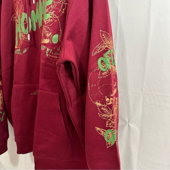 Boohoo Man Oversized Skull Homme Graphic Hoodie in Burgundy M or L - Picture 9 of 12